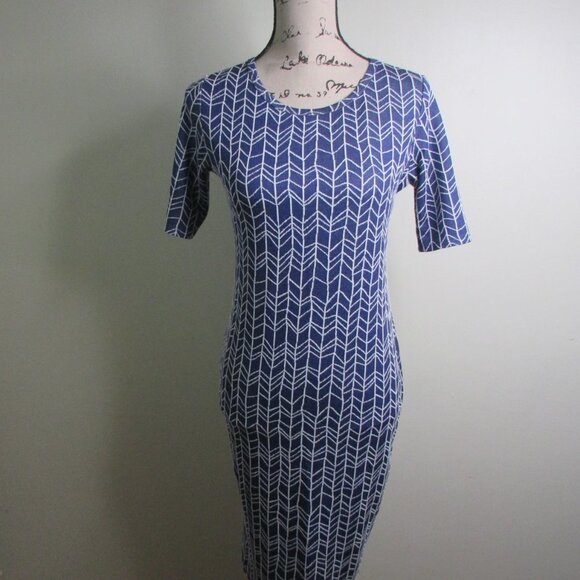 Lularoe Dress XS Women Blue White Arrow Print Short Sleeve - Picture 2 of 12
